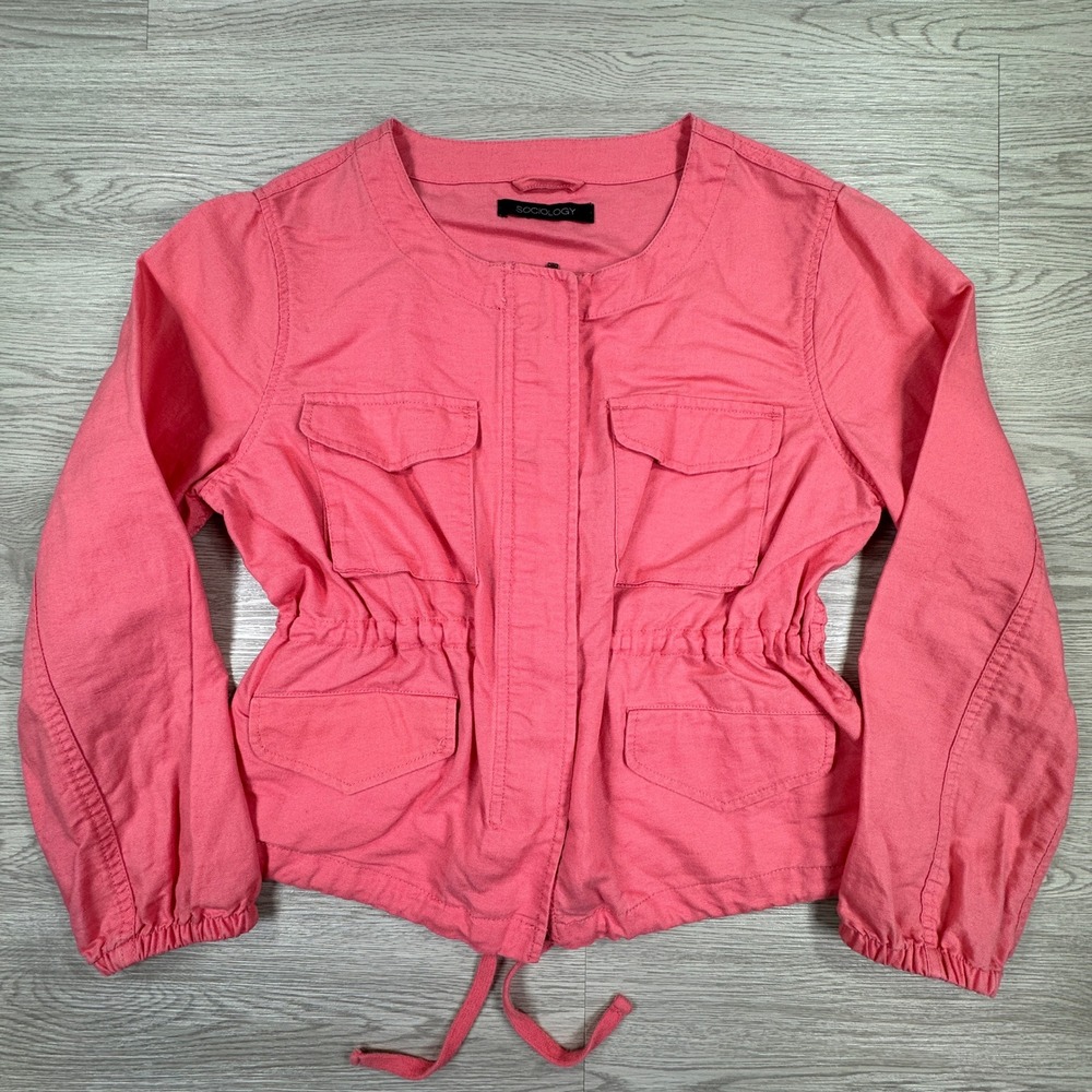 Sociology Womens Jacket Utility Field Cinched Waist Pink 100% Linen Size XS/S(?)